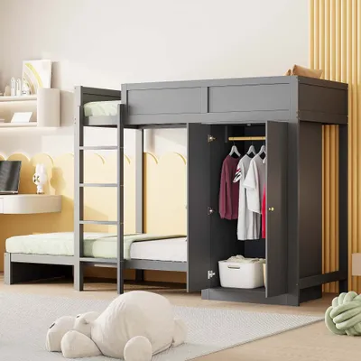 Immagine prodotto di Letti a soppalco AIORBER, 90x200 cm, con scala di sicurezza verticale, armadio, letto per bambini, ampio spazio di archiviazione, rete a doghe, salvaspazio, bianco