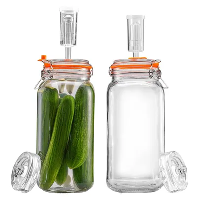 Produktbild von 2L Fermentierglas, Fermentationsglas mit Gärventi & Gewicht, Gärglas für Sauerkraut, Kimchi, Kombucha und Pickles (2er-Pack)