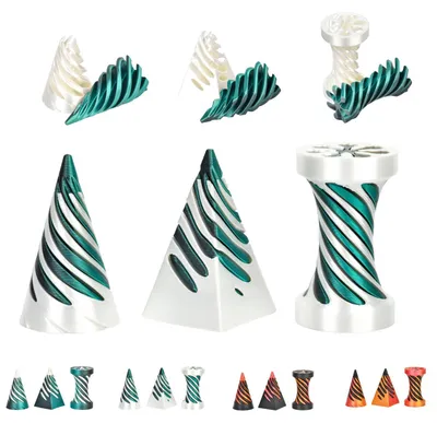 Zdjęcie produktu dla Zestaw Fidget Spiral 3w1 | Czarna podstawa, czerwono-złoty środek | Stożek, klepsydra i piramida | Wymienne elementy sensoryczne | 14+ – Biały