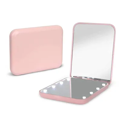 Produktbild von LED-Reisespiegel mit Licht,faltbarer Kosmetikspiegel,1-2fache Vergrößerung,dimmbare Helligkeit,wiederaufladbarer doppelseitiger Handspiegel,Rosa