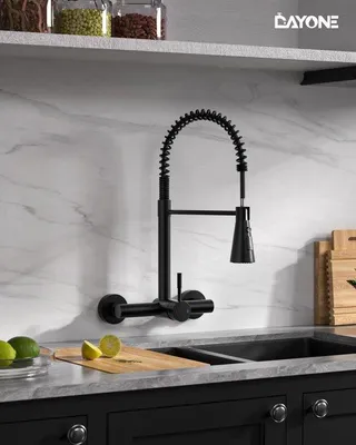 Productafbeelding van DAYONE Zwarte wandmontage, keukenkraan met uittrekbare douche, wastafelarmatuur met uittrekbare handdouche