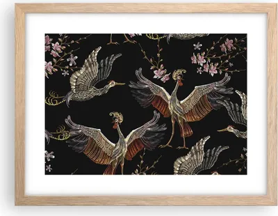 Produktbild von Gerahmtes Poster - Rahmen in heller Eiche - Asiatisch Vögel Verziert - 40x30 cm - Wand Bild - Wanddeko - Wandbilder - Kunstposter - Wandposter - Bilderrahmen - Bilder - Kunstdruck - P2NAA40x30-4556