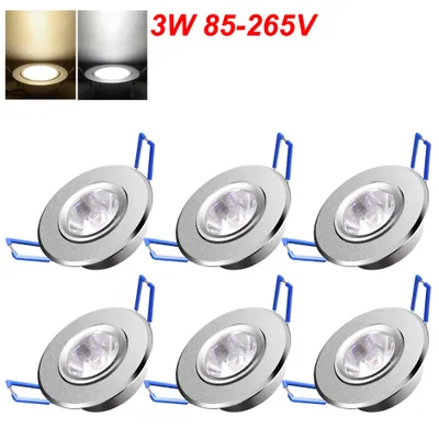 Produktbild von 6Pc 3W Led zapuštěné reflektory ploché 230V Led reflektor reflektor skvrny stropní světlo zapuštěné světlo stříbrné stropní reflektor bílé světlo barvy zapuštěné stropní světlo