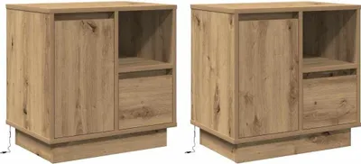 Image de vidaXL Table de chevet, lot de 2, chêne Artisan, 50 x 34,5 x 50 cm, aggloméré