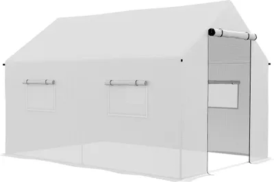 Productafbeelding van Outsunny tuinhuis, tunnelmodel, 2 x 3 meter, 6 m², met rolluikdeur, 4 ramen, - Verzinkt staal, PE (polyethyleen) van hoge dichtheid, wit