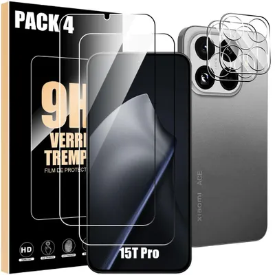 Image de 2 Verres Trempés Ecran et 2 Vitres Objectif Arrière pour Xiaomi 15T Pro, Protection 9H Rigide