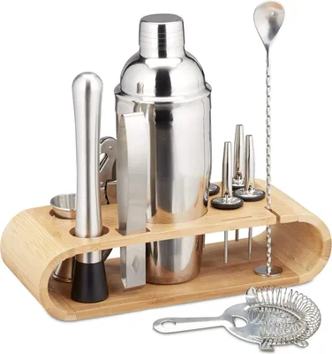 Produktbild von Famanu Cocktailshaker Set 11-teilig - Edelstahl Silber/Natur
