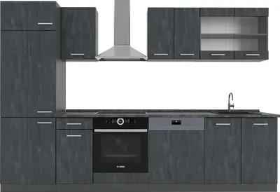 Produktbild von Küchenzeile Vicco R-Line Schwarz Beton/Anthrazit 300 cm ohne Arbeitsplatte, Model 47410