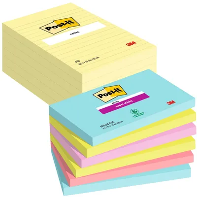 Produktbild von Post-it® Set: Linierte Notes 101x152 mm + Super Sticky Notes Cosmic 76x127 mm