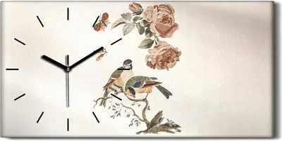Produktbild von Wandkunst Leinwand Bild Uhr 60x30 Malerei Tiere Vögel Ast Blumen Kunst - schwarze Hände