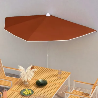 Image de The Living Store Demi-parasol avec mât 180x90 cm Terracotta-Rouge