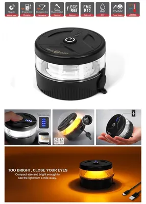 Productafbeelding van Mini draadloze LED-noodverlichting (knipperend type) met oplaadbare batterij en magneet, 12-24 V