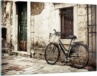 Produktbild von Bilder auf glas - Straße Fahrrad Stadt Ruinen - 120x80cm - Glasbilder - Wandbilder - Kunstdruck - zum Aufhängen bereit - Wanddekoration aus Glas - Glas Bilder - Wandbild auf Glas - GAA120x80-2667
