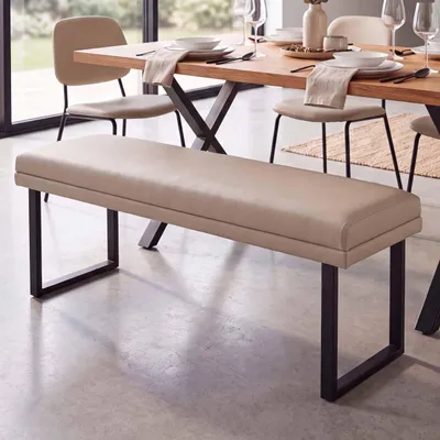 Produktbild von Sitzbank HWC-O81, Polsterbank Garderobenbank Esszimmerbank, Metall Kunstleder 120cm  beige