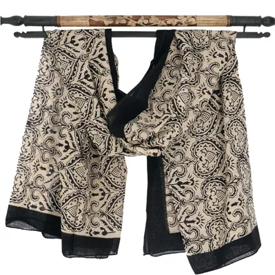 Produktbild von Leichter Pareo Schal, Sarong, Handbedrucktes Baumwolltuch - Farb Kombination 7, Uni, Schwarz, Baumwolle, 180*110 cm, Sarongs & Tücher
