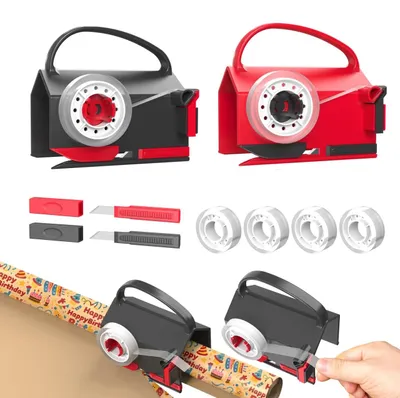 Produktbild von Geschenkpapierschneider Geschenkpapier-Schneider Rollenschneider - 2 austauschbare Klingen - 4 Klebebänder - Tragbar