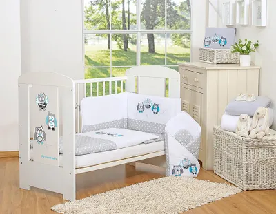 Produktbild von My Sweet Baby Bettwäsche 135x100 cm Grau mit Eulen 3-teiliges Set für Babybett