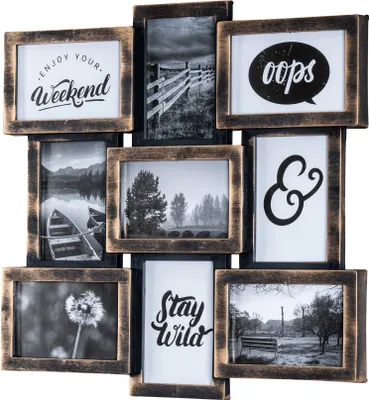 Produktbild von Bilderrahmen Collage 44x44cm 9 Fotos 10x15cm Schwarz Kupfer Industrial Glas