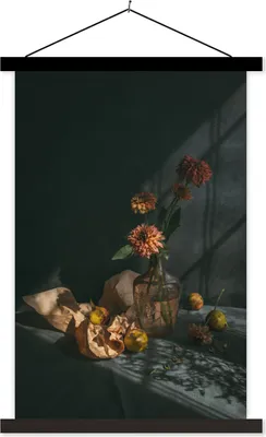 Produktbild von MuchoWow® Textilposter Obst - Blumen - Stilleben 120x180 cm mit schwarzem Rahmen - Fotos