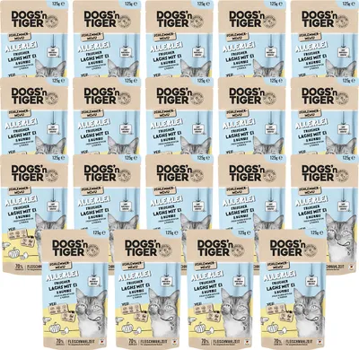 Produktbild von Dogs’n Tiger Adult Nassfutter für Katzen, Katzenfutter, Allerlei, Lachs, Ei & Kürbis, 24x 125g