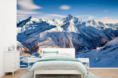 Produktbild von MuchoWow® Fototapete für Wohnzimmer oder Schlafzimmer Wandtapete Vinyl Motivtapete Schweizer Alpen im Winter - 390x260 cm - Papiertapete