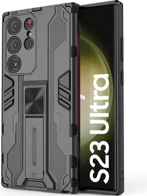 Produktbild von Galaxy S23 Ultra Hülle, Dual Layer PC TPU Bumper Stoßfest Ständer Schutzhülle für Samsung Galaxy S23 Ultra Schwarz