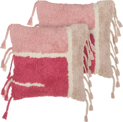 Obrázek produktu pro BELIANI Sada 2 dekorativních polštářů růžová všívaná bavlna s třásněmi 45 x 45 cm dekorace v boho stylu doplňky
