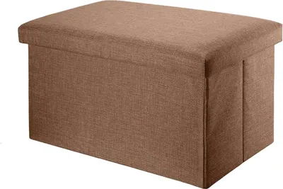 Image de Canapé pliant 49x30x30cm en marron - Cube de siège en tissu avec espace de rangement et couvercle en aspect lin - Repose-pieds Boîte de rangement pliable Tabouret