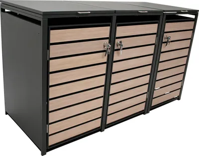 Produktbild von DEGAMO Mülltonnenbox 3er BERLIN 200x80x116cm für Tonnen 120 und 240 Liter, Holzoptik