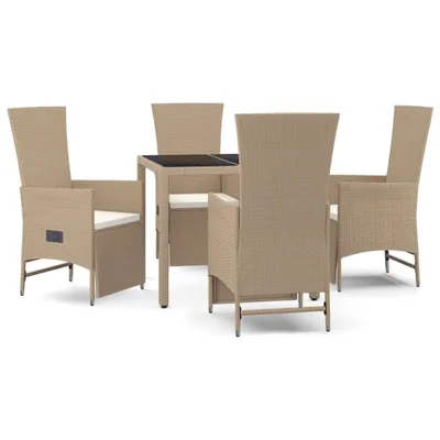 Produktbild von 5-tlg. Garten-Essgruppe mit Kissen Beige Poly Rattan