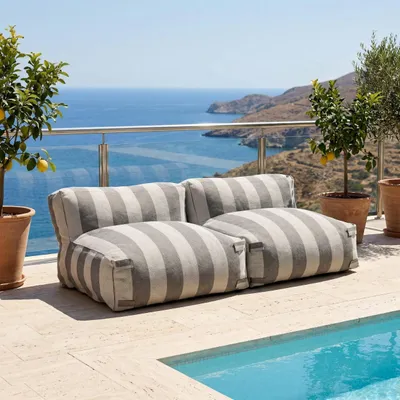 Image de Salon de jardin modulable avec 2 chauffeuses rayées gris - Oviala Mixi
