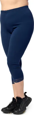 Produktbild von Merry Style Große Größen Damen 3/4 Capri Leggings mit Spitze aus Baumwolle MS10-458 (Marineblau, 7XL)