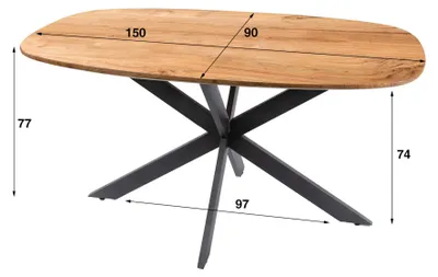 Immagine prodotto di Tavolo da pranzo FURNLUX Arhus in acacia e nero 150 cm / Colore principale: marrone / Dimensioni: 150 x 77 x 90 cm