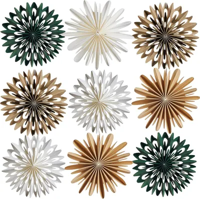 Productafbeelding van Kerstboomdecoratie - Set van 9 - 3D - Mini-papier - Hangende waaiers - Sneeuwvlokken - Papieren slinger - Boho