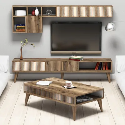 Obrázek produktu pro Skye Decor, Milán - Ořech, sestava nábytku do obývacího pokoje, ořech, 100 % MELAMÍNEM POVLÁKNĚNÁ DESKA, 180 x 35 x 40 cm