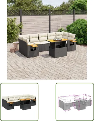 Produktbild von The Living Store 8-tlg. Garten-Sofagarnitur mit Kissen Schwarz Poly Rattan
