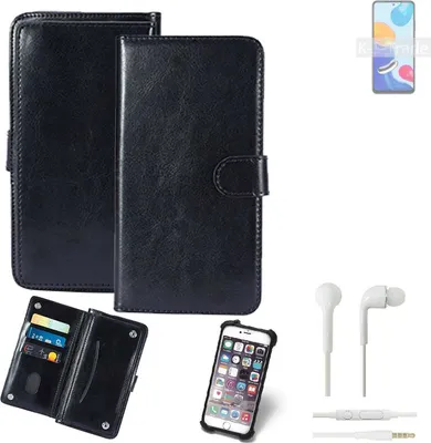Produktbild von K-S-Trade 360° Hülle kompatibel mit Xiaomi Redmi Note 11 Global inkl. Headphones schwarz Kunstleder Case BookCase WalletCase Kunstlederederhülle
