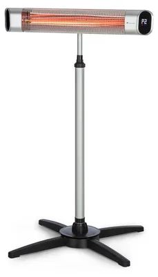 Produktbild von Blumfeldt Dark Wave Infrarotstrahler, Heizstrahler Terrasse, MinimalGlare: Goldbeschichtete Carbonröhre, Standheizstrahler mit 9 Heizstufen, Timer, IP65, Deckenheizstrahler mit 2500 W, silber