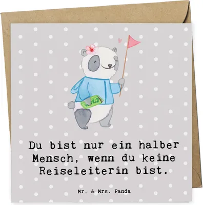 Produktbild von Mr. & Mrs. Panda Grußkarte Reiseleiterin Herz - Grau Pastell - Geschenk, anlasskarte, doppelkarte, faltkarte, Glückwunschkarte, Klappkarte