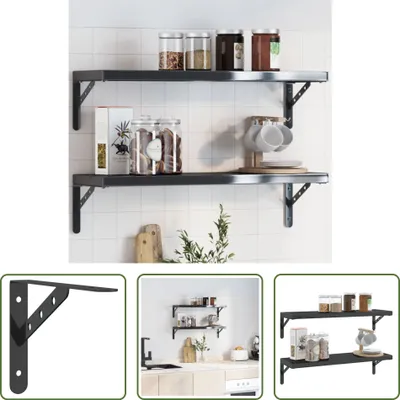 Image de The Living Store support d'étagère 4 pcs. 23,5x2,5x15,5 cm noir acier inoxydable