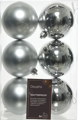 Produktbild von Weihnachtskugeln Kunststoff 8cm 6 Stück - Silber
