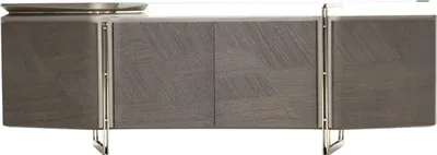 Produktbild von Casa Padrino Luxus Sideboard Grau / Silber 250 x 50 x H. 86 cm - Massivholz Schrank mit 4 Türen und Glasplatte - Luxus Möbel - Hotel Möbel - Luxus Einrichtung