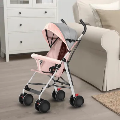 Produktbild von Kinderwagen Buggy Klein Zusammenklappbar Buggy Kinderbuggy Sportwagen mit 4 Räder Inkl.Moskitonetz und Sonnenverdeck Rosa