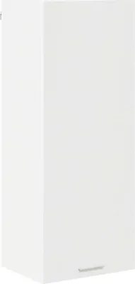 A white cabinet with a silver handle.