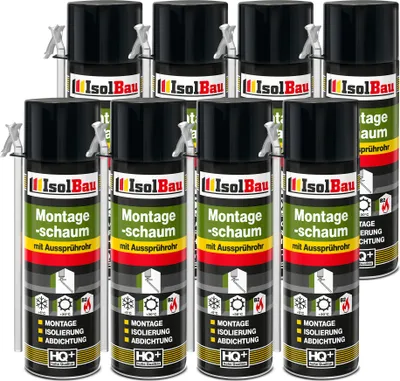 Produktbild von Isolbau 8 x 500 ml Montageschaum mit Aussprührohr - PolyurethanBauschaum für Montage, Isolierung, Abdichtung, Innen & außen