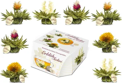Produktbild von Tassenformat "ErblühTeelini" - 8 Teeblüten in 4 Sorten (Weißer Tee)