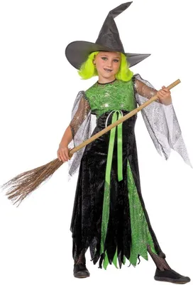 Produktbild von W3647-128 grün Kinder Hexenkleid Feekleid Gr.128