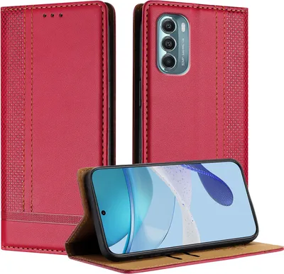 Produktbild von Handyhülle für Motorola Moto G Stylus 5G 2022 Leder Flip Klappbare Schutzhülle mit Standfunktion Rot