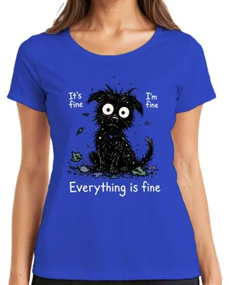 Immagine prodotto di Va bene, sto bene, tutto è a posto. T-shirt da donna "Hund Statement", sarcastica, colore blu, taglia L