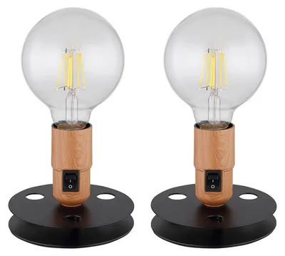 Produktbild von 2er Set Tischleuchte, Holzoptik, schwarz, D 12 cm
